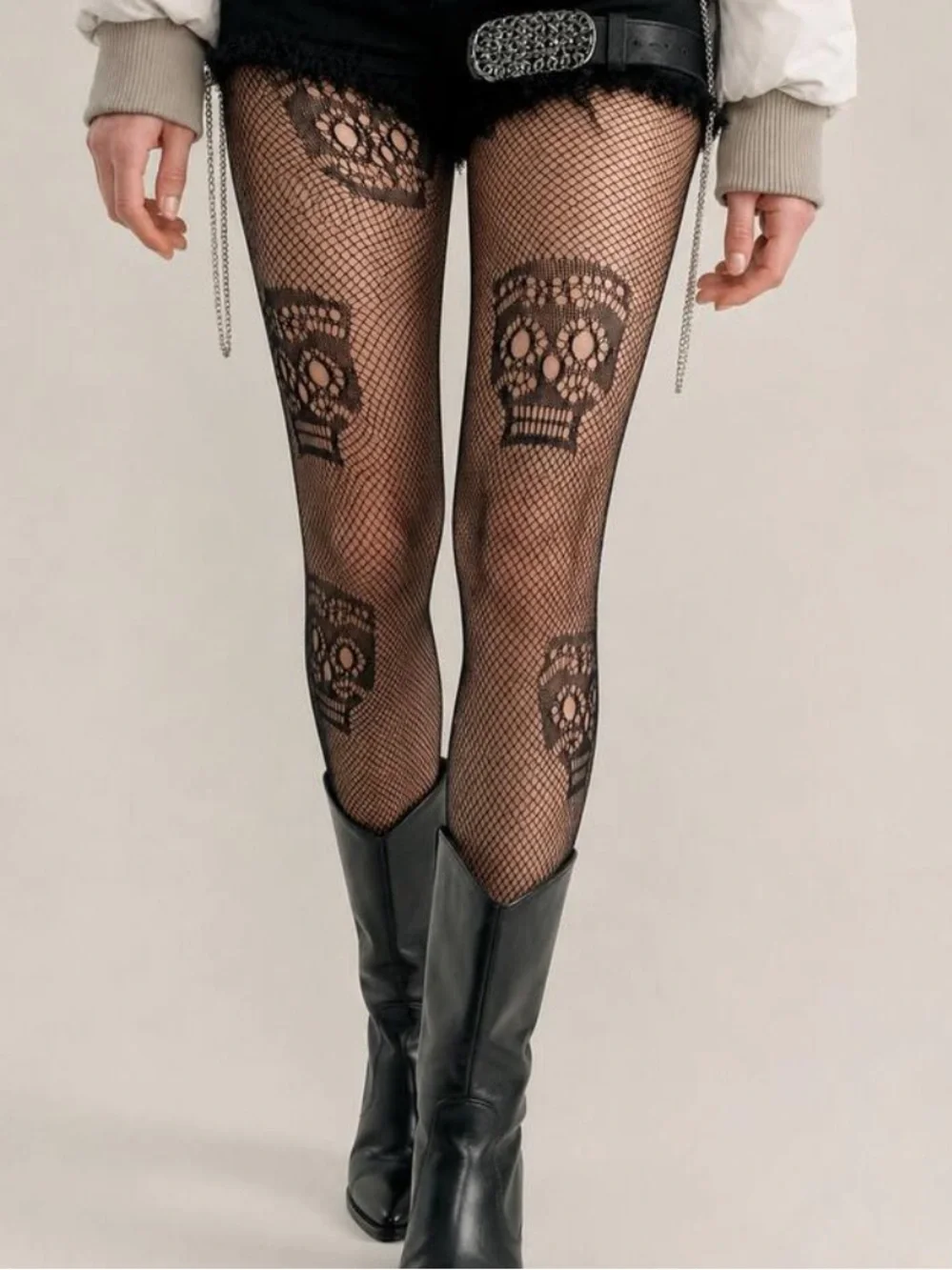 Black Skull Fishnet Tights - Women Accessories